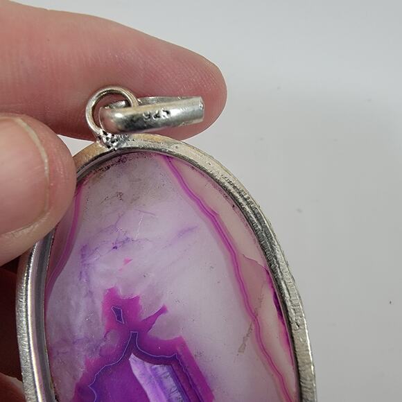 Handmade Silver Pendant with Polished Purple Agate Slice - Picture 5 of 10